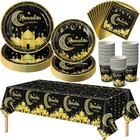 Gex-blushtier-0005 Blushtier 97 Pcs Ramadan Eid Mubarak Party Tableware Set For 24 Guests Include 9 Inch Dinne