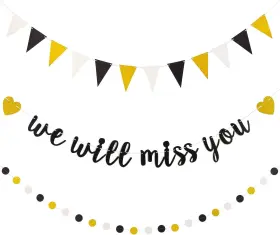 Banner-02 Boao 3 Pieces We Will Miss You Going Away Farewell Banner Black White Gold