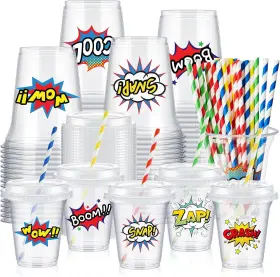 Hi-boao-258501 Boao 36 Sets Hero Party Cups With Lids And Paper Straws 14 Oz Birthday Sup