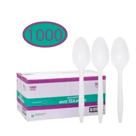 Boardwalk 749507005902 Disposable Plastic Teaspoons Medium Weight White Cutlery Bulk Pack