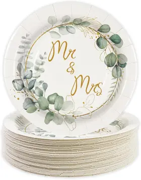 50pcs7in Bokfjbp 50pcs Engagement Paper Plates-mr And Mrs Bridal Shower Wedding 7in