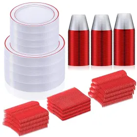 Lru-bokon-165 Bokon 600 Piece Party Dinnerware Set 100 Rimmed Plastic Dinner Plates Pl