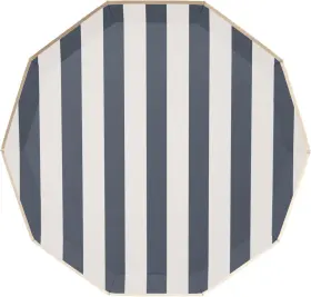 Bonjour Fete 753035862593 Navy Blue Cabana Stripe Paper Party Plates Disposable Sturdy Large