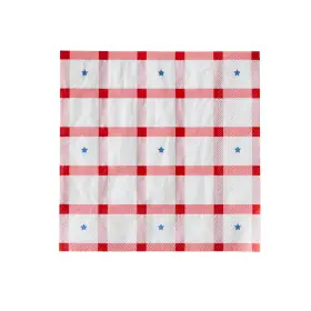 Bf254july-ln-rdbl Bonjour Fete Red Gingham And Blue Stars Paper Lunch Napkins