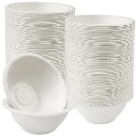 Bowls-1 Bonshge 751753334514 100 Pack 8oz Disposable Paper Bowls Eco-friendly Natural Bagasse Heav