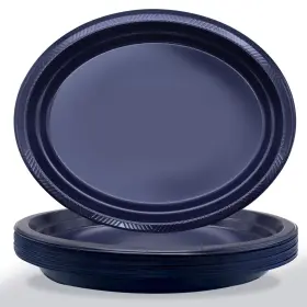 Bb-5012 Bonsiny 50 Count Blue Plastic Plates - Oval Navy For Birthday Picnic Grad