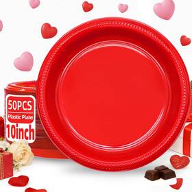 Bonsiny Bb-5027 Red Plastic Plates Disposable 10 Inch 50 Pcs