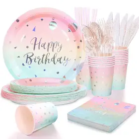 Boocikey 754175382132 Pastel Party Decorations Birthday Paper Plates And Napkins Suppli