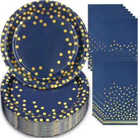 Ryujh05 Boocikey 100pcs Blue And Gold Party Decorations 10 Inch Graduation Plates Paper Plat