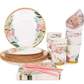 Boosolo 779605035365 Floral Party Supplies Paper Plates And Napkins Sets For 24 Guest-incl