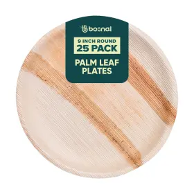 Bosnal 860000835213 Palm Leaf Biodegradable Plates 9 Inch Round 25 Pcs Compostable Bamboo And Wood S