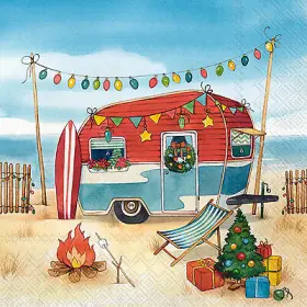 C978000 Boston International Ihr Holiday Themed Cocktail Napkins Camping At The Sea