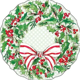 Sl32060300 Boston International - Holly Berry Wreath Shaped Luncheon Napkins