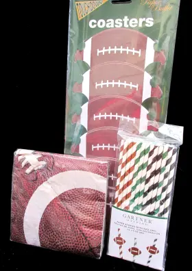 54108 Boston Warehouse Gartner Studios Football Party Supplies Lot Touchdown Coasters Decorated Straws Luncheon Napkins