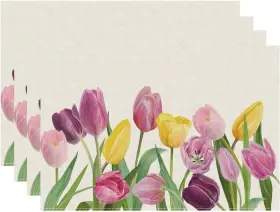 533987w52eyxqbf Botb Lihm Pink Yellow Tulip Flowers Spring Summer Seasons Placemats Set Of 4 Colored