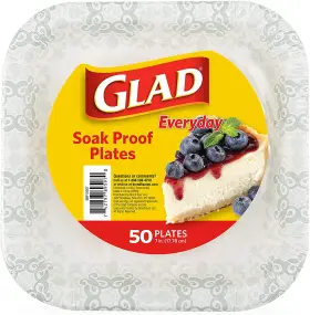 Bb15067 Brand Buzz Consumer Products Glad Square Disposable Paper Plates With Gray Victorian Print Soak /cut-proof M