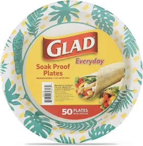 Bb15076 Brand Buzz Consumer Products Glad Round Disposable Paper Plates Palm Leaves Pattern - Strong Sturdy Soak P