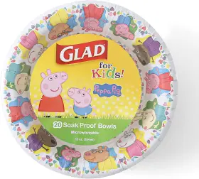 Bb26734 Brand Buzz Consumer Products Glad For Kids 12 Oz Peppa Pig Friends Paper Bowls 20 Ct Disposable