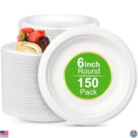 Jw6inwtplts150 Brand Jollwei 150 Heavy-duty 6 Inch Compostable Sugarcane Paper Plates - Eco-friendly Disposable