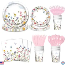 B0f7hkkk5v Brand Yinbanban 168pcs Wildflower Party Supplies - Plates Napkins Cups For Baby Shower Events