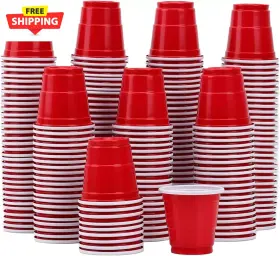 23081501 Branded 200 Pack 2oz Plastic Shot Glasses Disposable Mini Party Cups Red Je