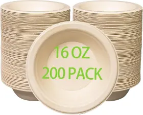 Branded 445048314369 16 Oz Compostable Paper Bowls 200pack Heavy-duty Eco-friendly Bulk Pack Disposab