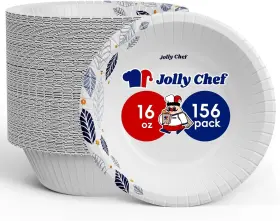 Branded 744110086737 156 Count Paper Bowls 16 Oz Soak Proof Cut Microwave Safe Heavy Duty Leaf