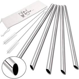 Branded 744759311016 Reusable Smoothie Straw Stainless Steel Straws 0.5ftft Extra Wide Metal
