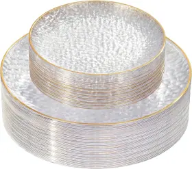 Branded01 445038753741 New 60 Pcs Clear Plastic Plates Disposable With Gold Rim Heavy Duty