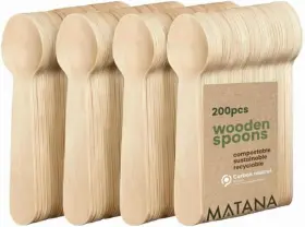 Branded01 744110845099 100% Natural Disposable Bamboo Wooden Spoons 5.5 Inch 200 Pack Compostable