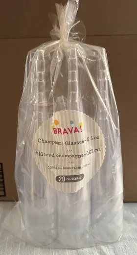 Brava 048419766766 60 Count 3x20 Plastic Champagne Or Wine Flutes 5.5 Oz Glasses New