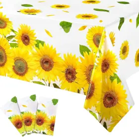 Ai-breling-25 Breling Sunflower Wood Grain Tablecloth Plastic 54 Inch X 108 White