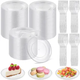 Rs4648 Breroa 300 Pieces Clear Disposable Plastic Plates With Forks 5.5 Inch