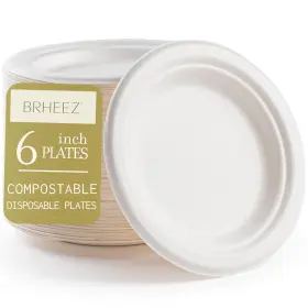 Brheez 045918394520 6 Inch Disposable Plates Paper Alternative Compostable Heavy Dut