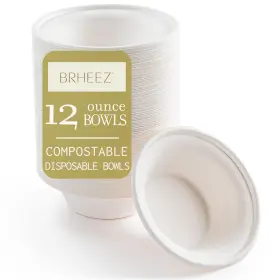 Brheez 045918394605 Disposable Bowls Compostable Alternative To Paper Soup 12 Oz - Pack Of