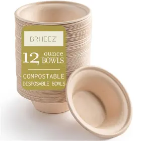 Brheez 666628807966 Paper Bowls Disposable 110 Count Natural Bulk 12 Oz Compostable