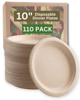 Brheez 666628808024 110 Count Natural Bulk Disposable Plates 10 Inch Paper Alternative Compos
