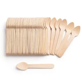 Brheez 666628809588 Compostable Wood Cutlery Small Dessert Spoons Natural Ecofriendly Sustainable