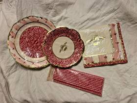 Bridgerton Ig190848 52pc Pink Gold Bee Small Large Dinner Dessert Plates Straws Napkins