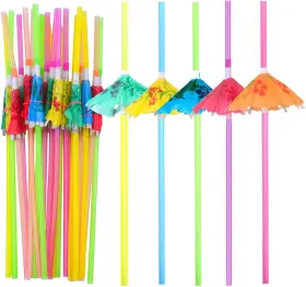 Bronagrand 313087622639 100 Pieces Umbrella Straws Disposable Flexible Drinking Paraso