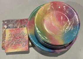 Brother And Sister 2045631 Tie Dye Rainbow Birthday Paper Party Tableware Set