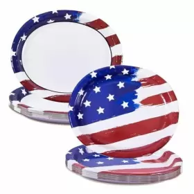 Bsuo 74-01 32 Pcs Patriotic Oval Paper Plates Large 12 Inch X 10 Disposable Platters Party