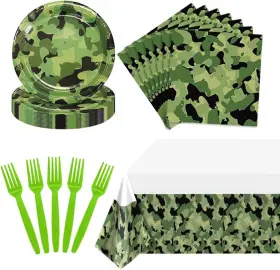 Buey 445013424475 Camo Party Supplies Set For 16 Guests Camouflage Themed Army Military Tabl