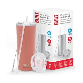5280684 Built Double Walled Stainless Steel Tumbler Set With 20 Ounces Burnt Coral