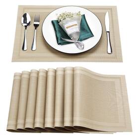 Bxzandya 766397487571 Placemats Set Of 8 Washable Heat And Stain 8pcs 12 Inch Wx18 L Beige