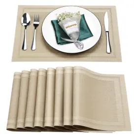 Wx18 Bxzandya 766397487571 Placemats Set Of 8 Washable Heat And Stain 8pcs 12 Inch L Beige