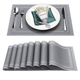 Bxzandya 766397488387 Placemats Set Of 8 Washable Heat And Stain 8pcs 12 Inch Wx18 L Dark Gray