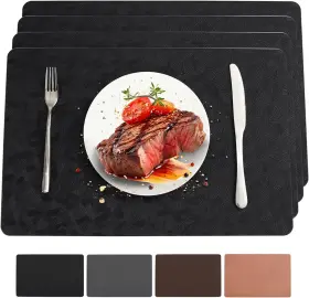 Pi001 Bxzandya Vinyl Placemats Set Of 4 Heat Resistant Easy Clean 12x18 Inches Black