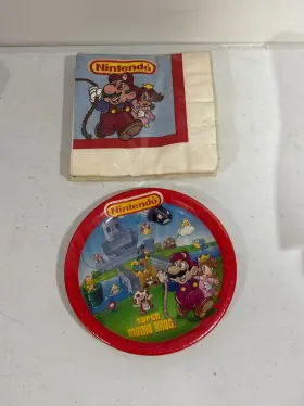 C.a. Reed 073525503417 Vtg 1988 Super Mario Bros Paper Plates 8 7 Inch And Napkins 16 6