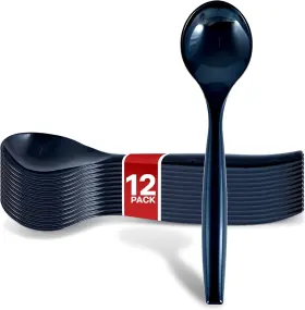 C&s Event Supply Co. 850038269005 10 Inch Black Plastic Serving Spoons For Buffet Bulk 12 Count Heavy Duty Dispos